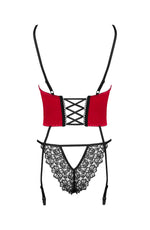 Beauty Night Olena Satin Underwire Back Lacing Corset & Panties Set Black/Red