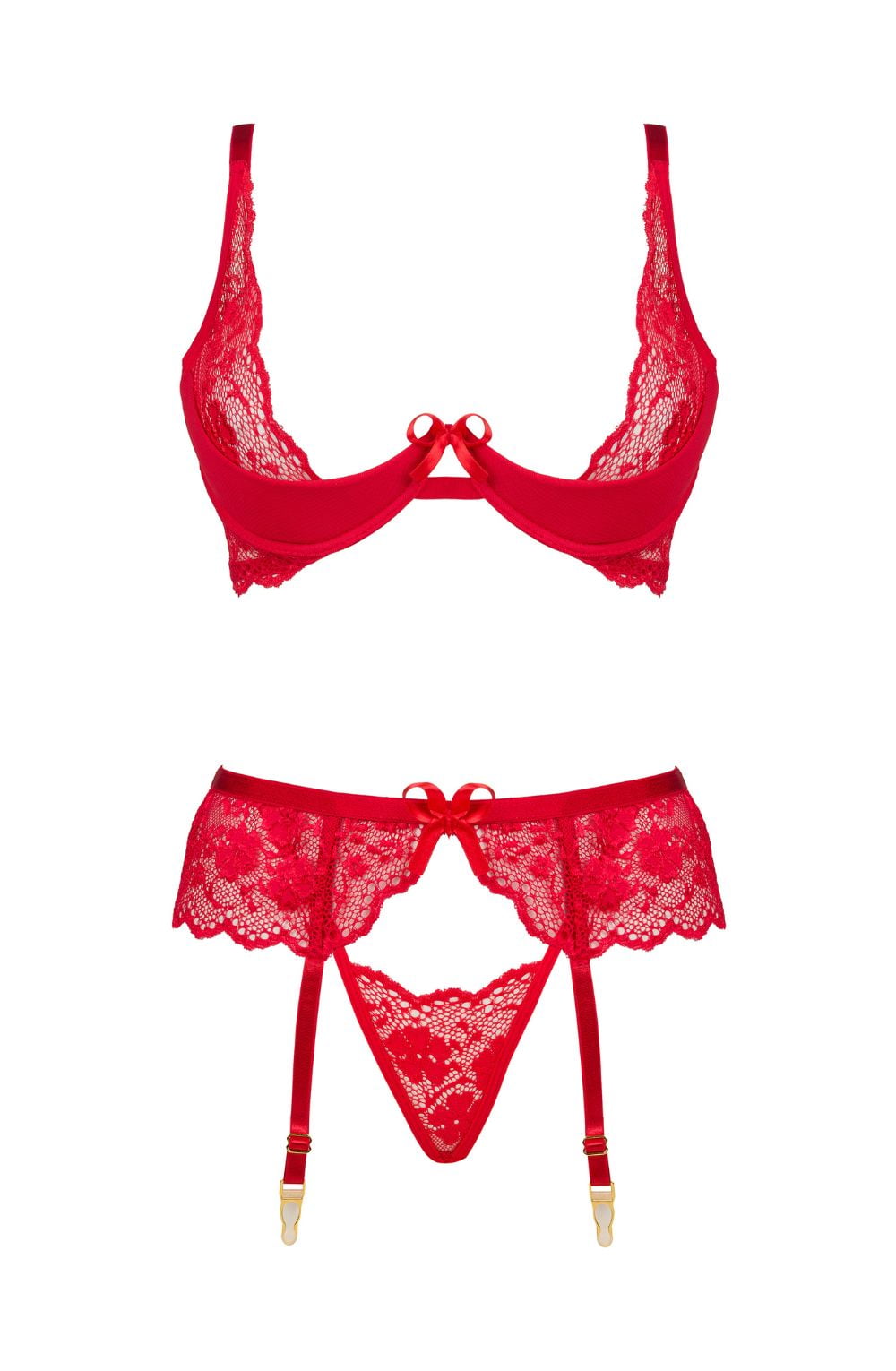Beauty Night Rose Delicate Red Lace Sheer Garter Lingerie Set Red