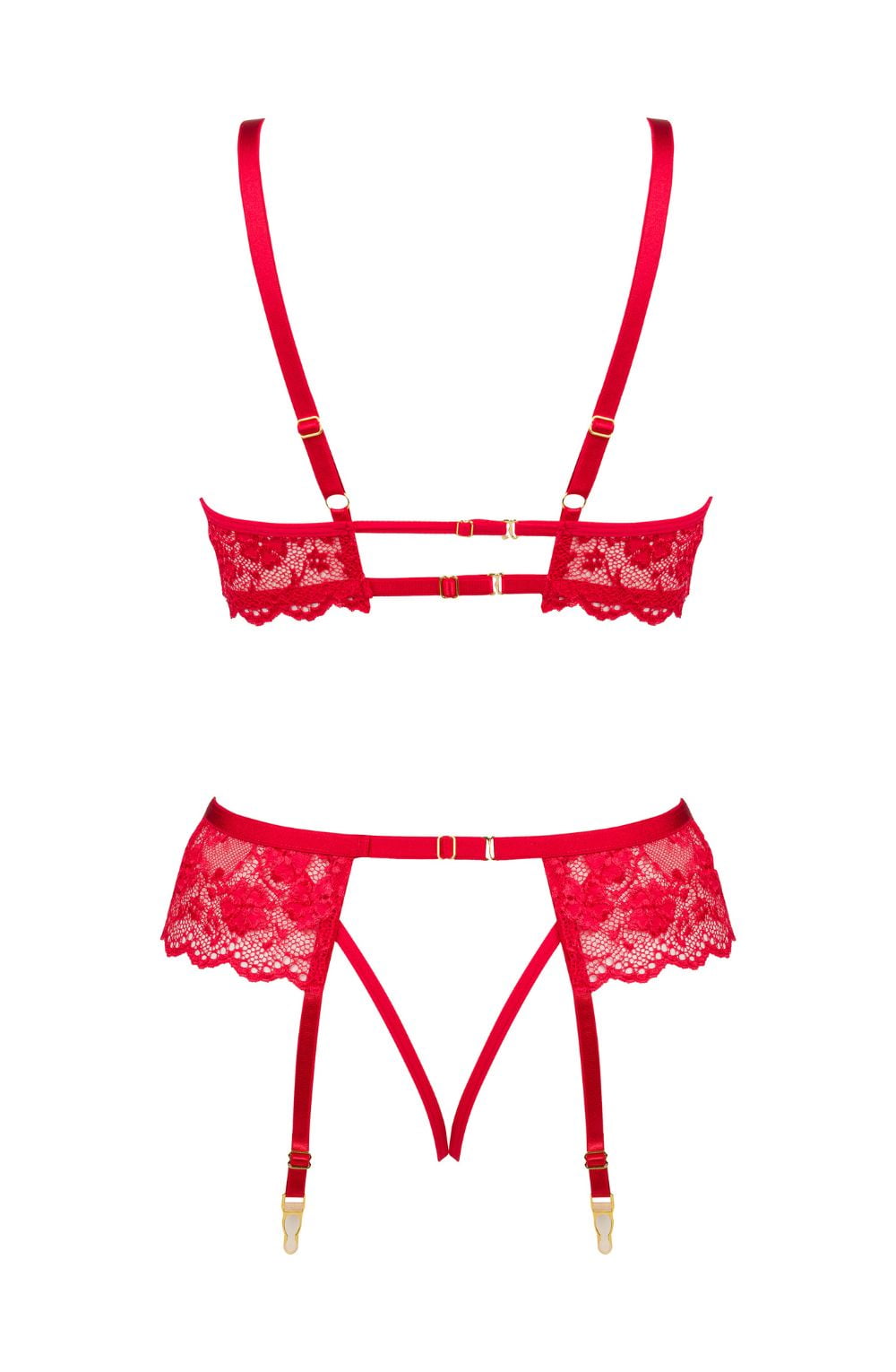 Beauty Night Rose Delicate Red Lace Sheer Garter Lingerie Set Red
