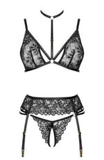 Beauty Night Noemi Delicate Lace Open Thong Garter Lingerie Set Black