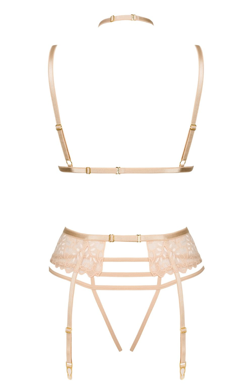 Beauty Night Noemi Delicate Nude Lace Open Thong Garter Lingerie Set Nude