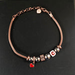 Bracelet with Chunky Charms Adjustable red heart Rose gold plated silver