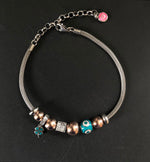 Bracelet with Chunky Charms Adjustable green clover Silver