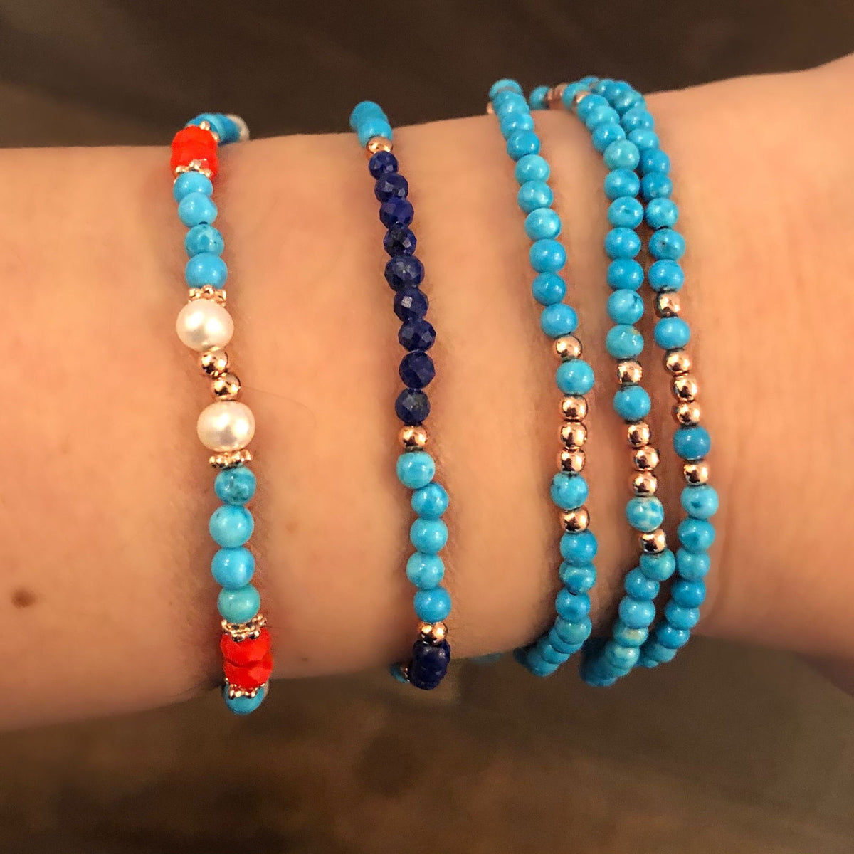 Friendship Bracelet with Turquoise and Navy Stones