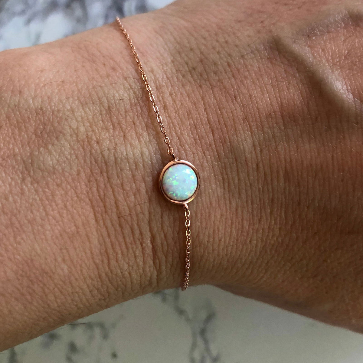 Bracelets with Opal stones Rose - White - Round Opal