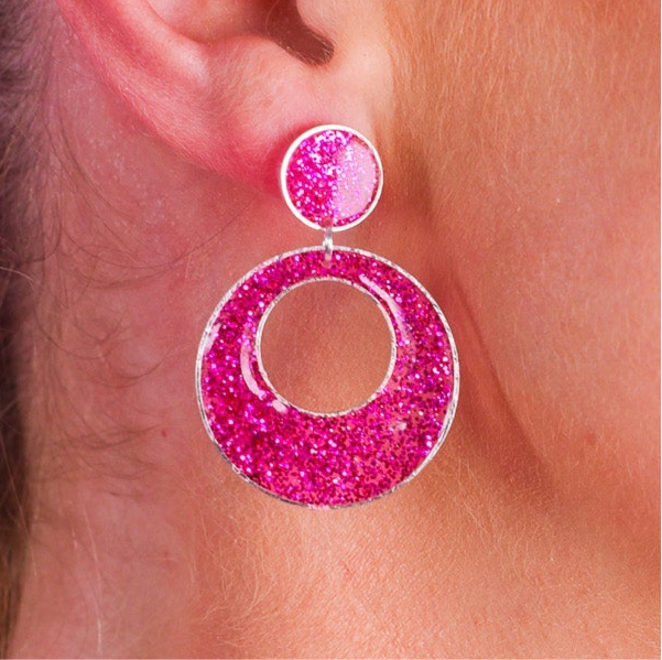 Bright and Sparkly Double Circle Resin Earrings with Sterling Silver Stud