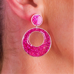 Bright and Sparkly Double Circle Resin Earrings with Sterling Silver Stud