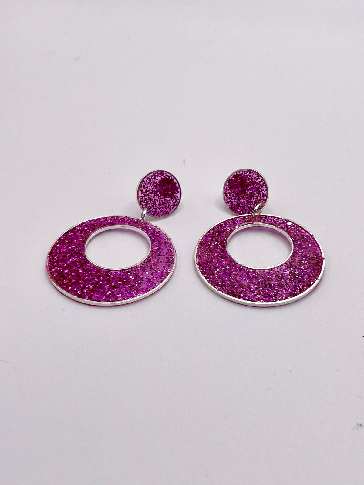 Bright and Sparkly Double Circle Resin Earrings with Sterling Silver Stud