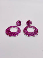 Bright and Sparkly Double Circle Resin Earrings with Sterling Silver Stud