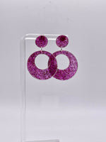 Bright and Sparkly Double Circle Resin Earrings with Sterling Silver Stud