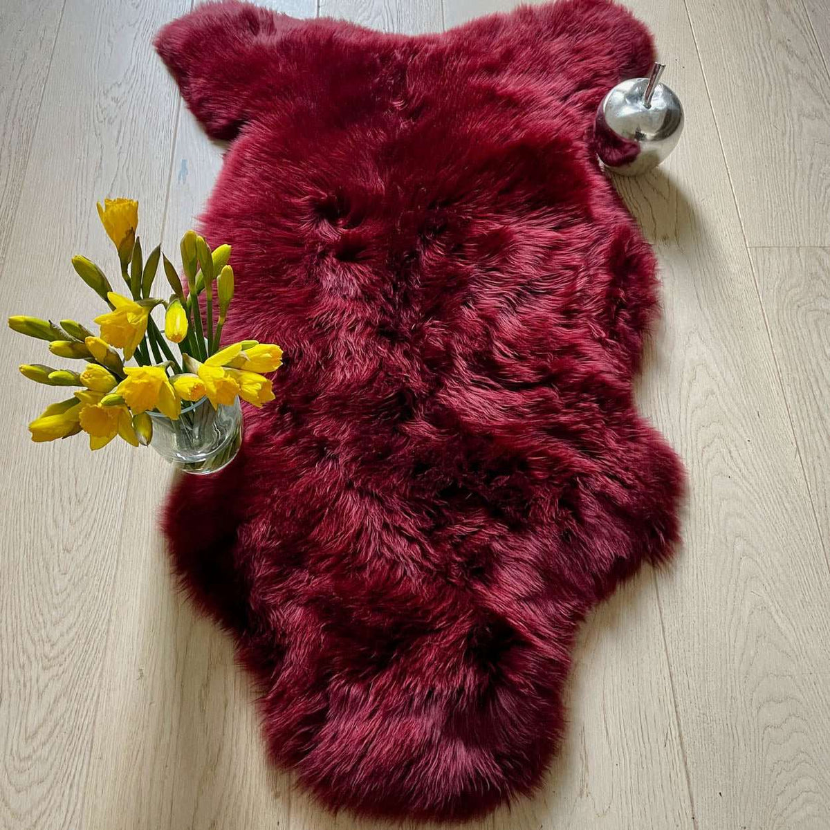 British Sheepskin Rug | Fleece Throw | Bordeaux Red | Large