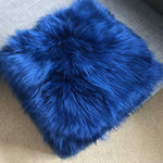 British Sheepskin Square Seat Cover 37cm Bright Navy Blue