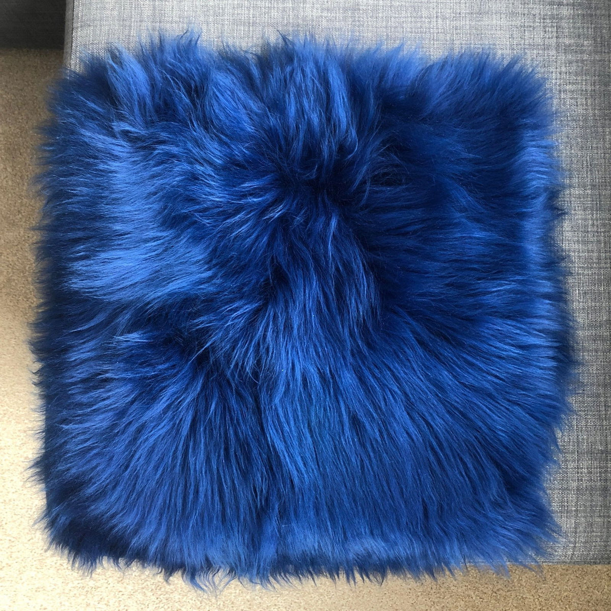 British Sheepskin Square Seat Cover 37cm Bright Navy Blue
