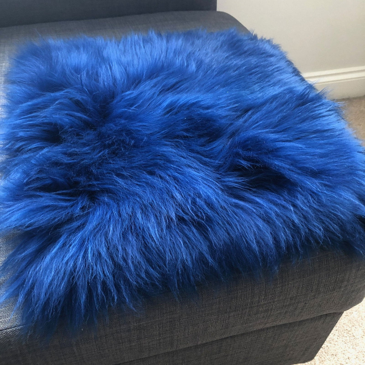 British Sheepskin Square Seat Cover 37cm Bright Navy Blue