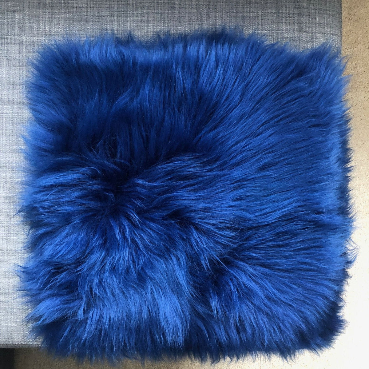British Sheepskin Square Seat Cover 37cm Bright Navy Blue