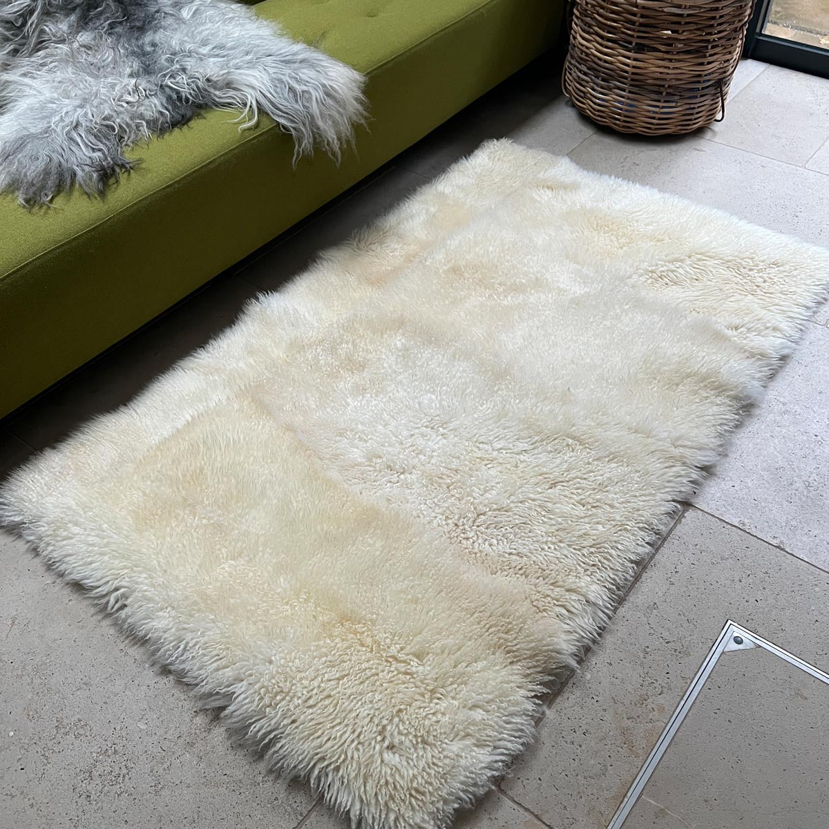 British White Curly Rectangular Rug 90cm x 150cm
