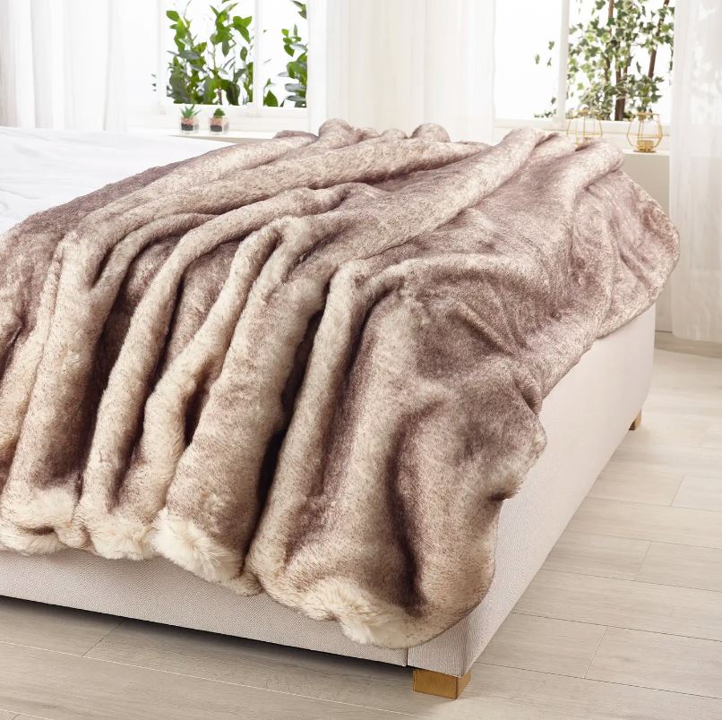 Brown Snow Fox Faux Fur Throw