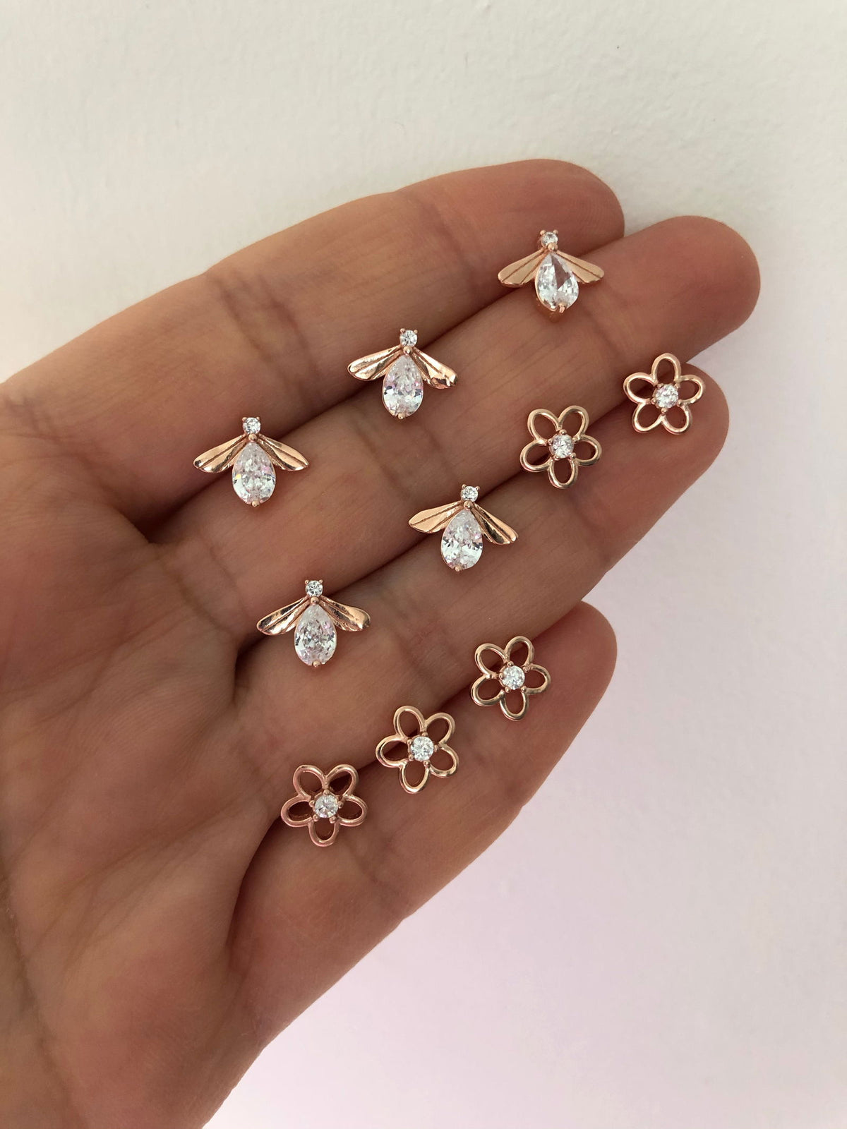 Rose Gold Plated Busy Bee Stud Earrings