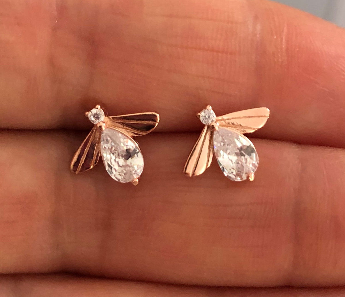 Rose Gold Plated Busy Bee Stud Earrings