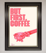 But First Coffee Framed Print Black Silver
