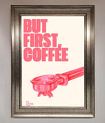 But First Coffee Framed Print Silver
