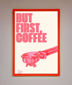But First Coffee Framed Print Neon Red