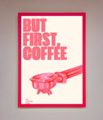 But First Coffee Framed Print Neon Pink
