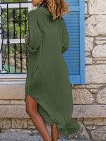 Buttoned Side Slit Loose Breathable Casual Long Shirt Dress Beach Cover Up