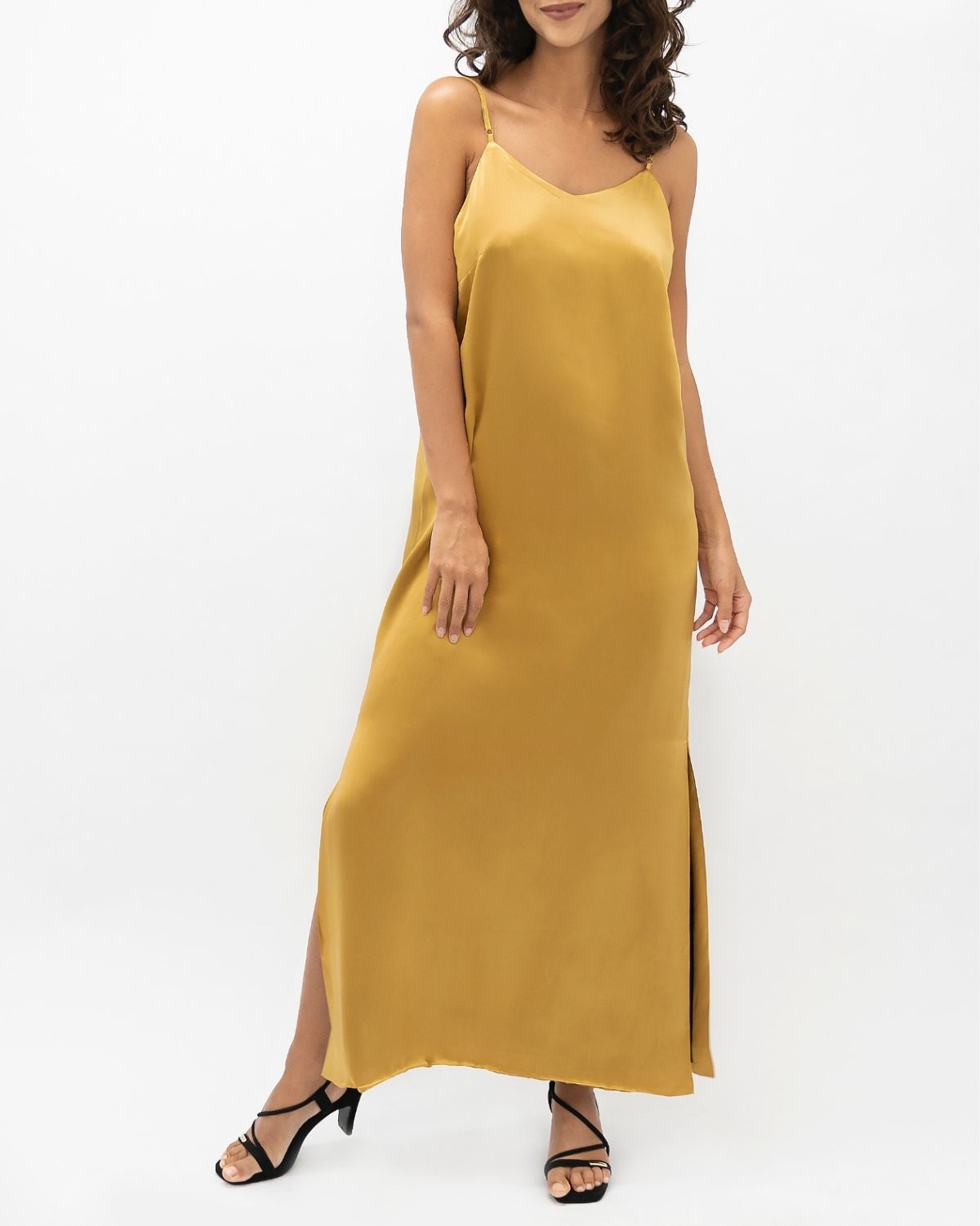 1 People Calabar Pure Mulberry Silk Thin Strap Slip Maxi Dress