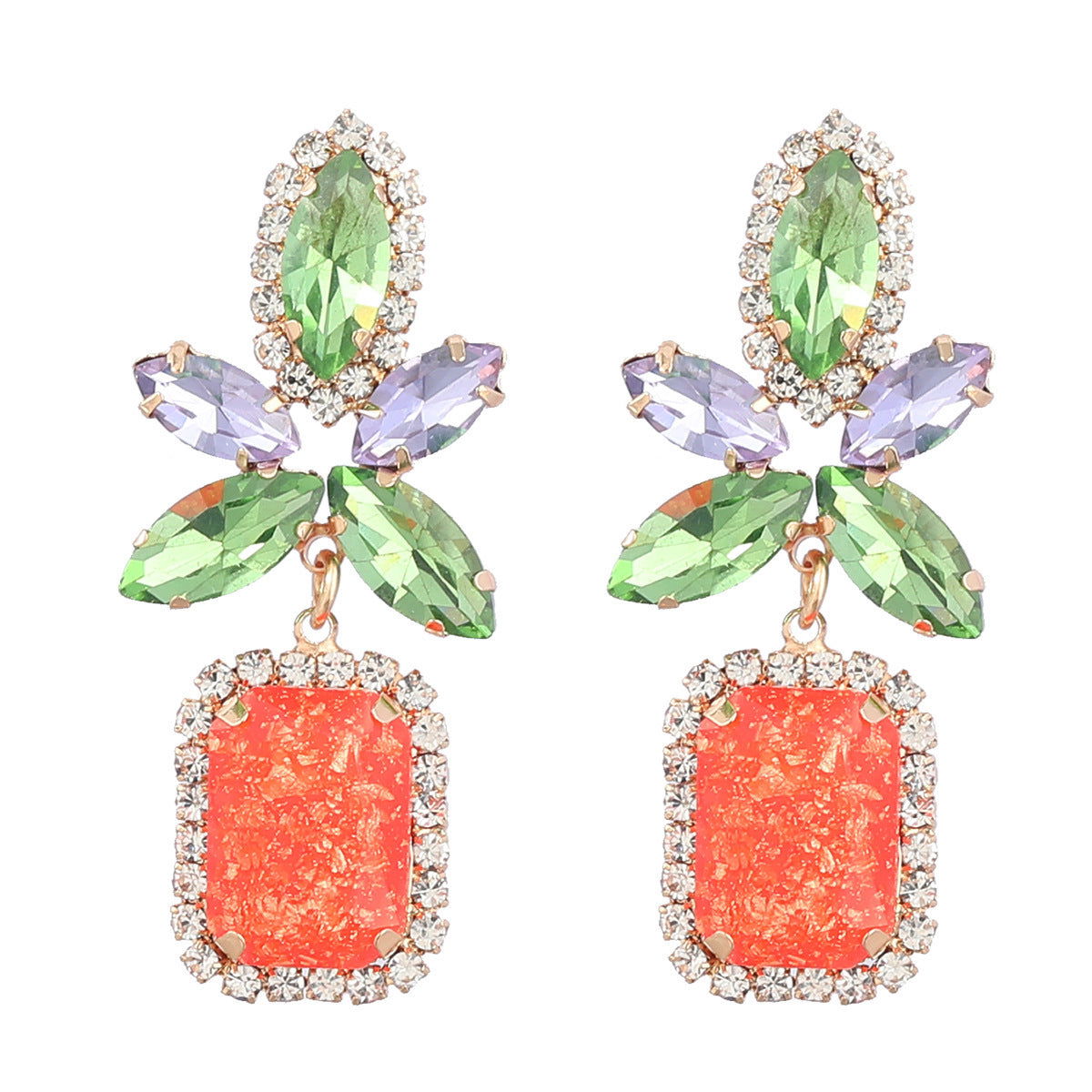 Carmela Diamond Flower Square Geometric Statement Earrings Colorful