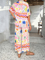 Casual Boho Holiday Style Contrast Print Wide Leg Trouser & Top Co-ord Set