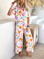 Casual Boho Holiday Style Contrast Print Wide Leg Trouser & Top Co-ord Set