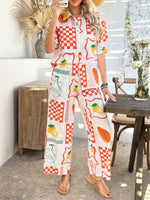 Casual Boho Holiday Style Contrast Print Wide Leg Trouser & Top Co-ord Set