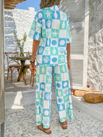 Casual Boho Holiday Style Contrast Print Wide Leg Trouser & Top Co-ord Set