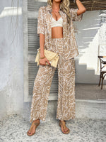 Casual Boho Holiday Style Contrast Print Wide Leg Trouser & Top Co-ord Set