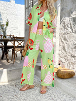 Casual Boho Holiday Style Contrast Print Wide Leg Trouser & Top Co-ord Set