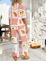 Casual Boho Holiday Style Contrast Print Wide Leg Trouser & Top Co-ord Set