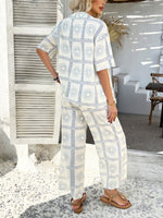 Casual Boho Holiday Style Contrast Print Wide Leg Trouser & Top Co-ord Set