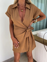 Casual Lapel Short Sleeve Side Tie Jumpsuit