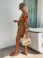 Casual Lapel Short Sleeve Side Tie Jumpsuit