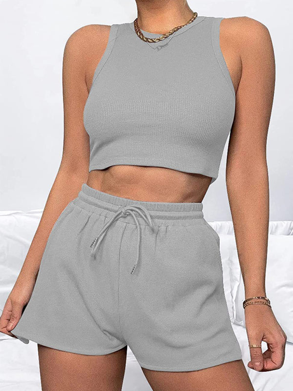 Casual Sleeveless Top & Shorts Loungewear Set Grey