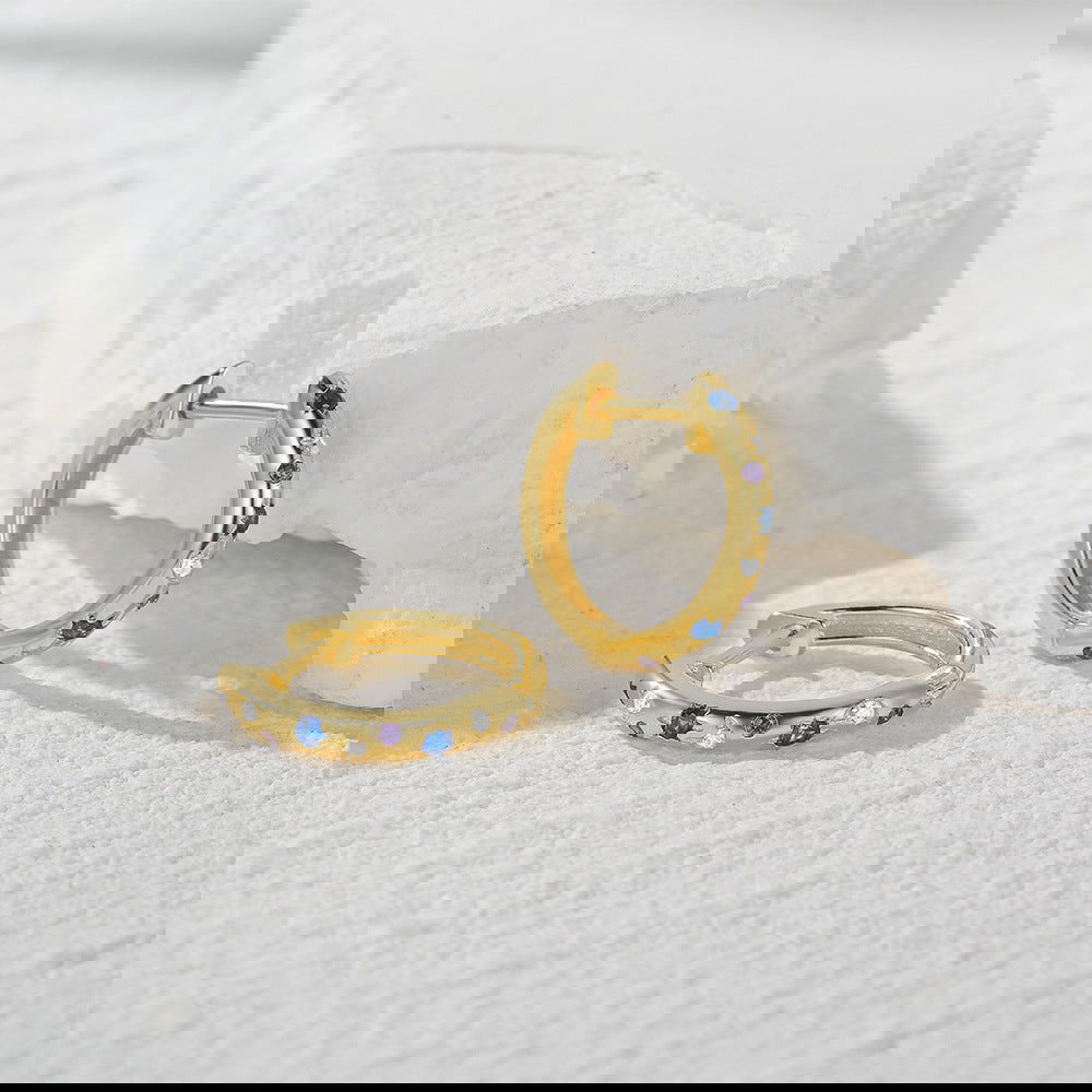 Celeste Purple, Blue & Clear Stone Star & Moon Earrings | Gold & Silver