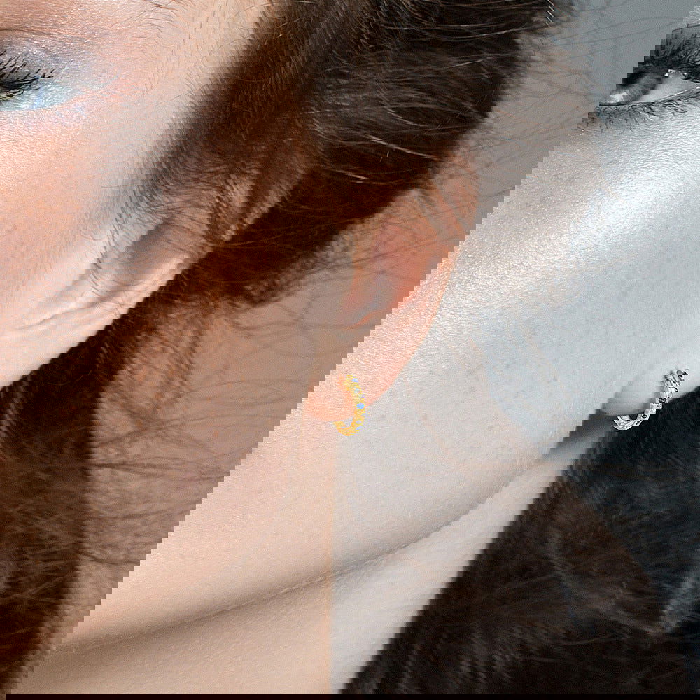 Celeste Purple, Blue & Clear Stone Star & Moon Earrings | Gold & Silver