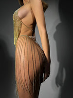 CENSORED Gold Rhinestone Crystal 2 Piece Lingerie Set One Size