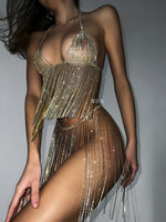 CENSORED Gold Rhinestone Crystal 2 Piece Lingerie Set One Size