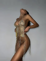 CENSORED Gold Rhinestone Crystal 2 Piece Lingerie Set One Size