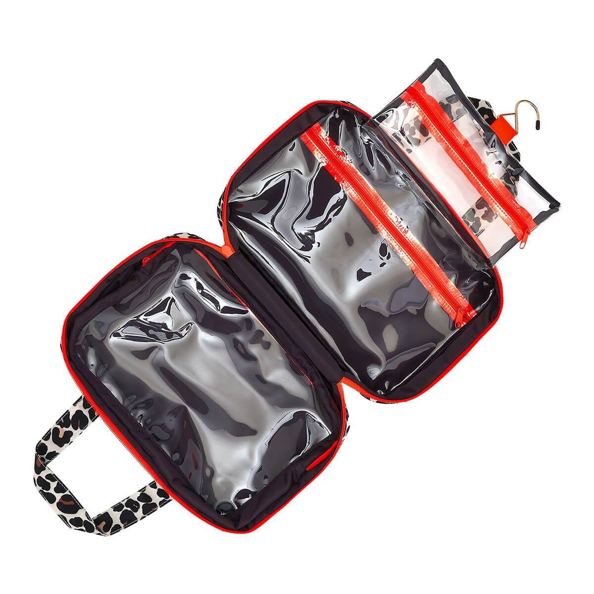 'Charlotte' Hanging Traveller Wash Bag in Leopard Tan