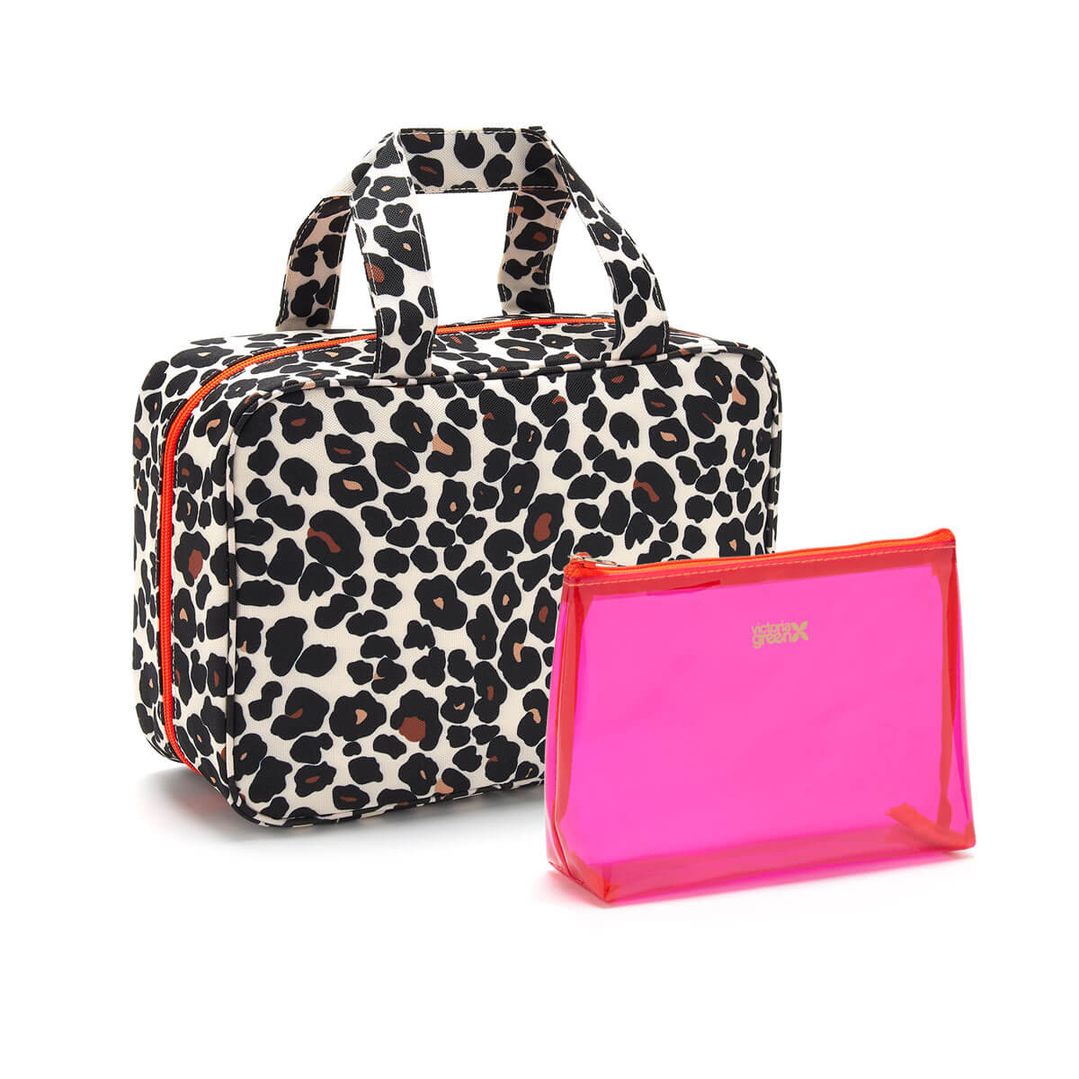 'Charlotte' Hanging Traveller Wash Bag in Leopard Tan