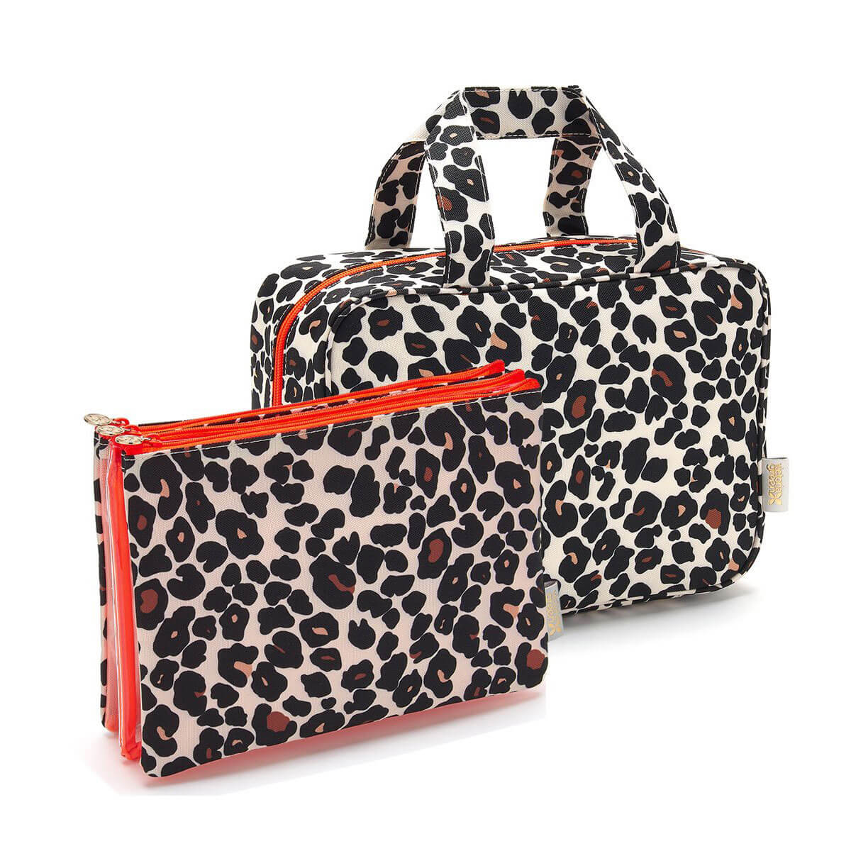'Charlotte' Hanging Traveller Wash Bag in Leopard Tan
