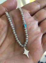 Charm necklace with silver beads evil eye talisman and charms Silver with morning star